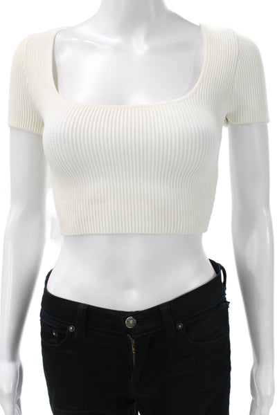 Babaton Women Pullover Sweater White Square Neck Short Sleeve Nylon Size XS