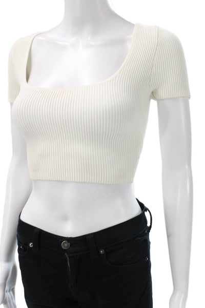 Babaton Women Pullover Sweater White Square Neck Short Sleeve Nylon Size XS