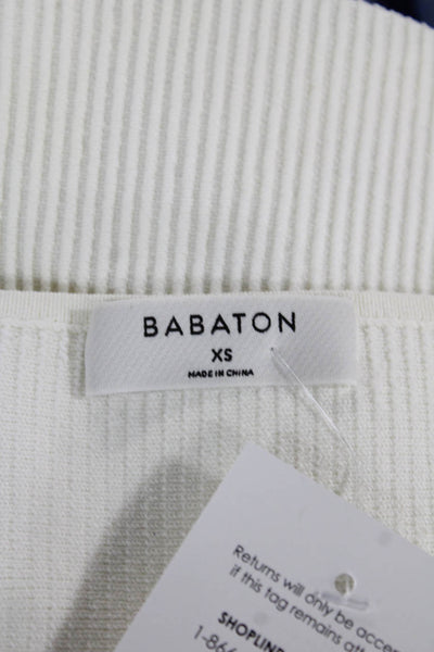 Babaton Women Pullover Sweater White Square Neck Short Sleeve Nylon Size XS