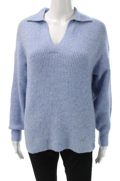 MNG Womens Pullover Sweater Blue Polyester Collared Long Sleeve Size 2XS