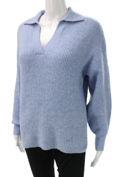 MNG Womens Pullover Sweater Blue Polyester Collared Long Sleeve Size 2XS
