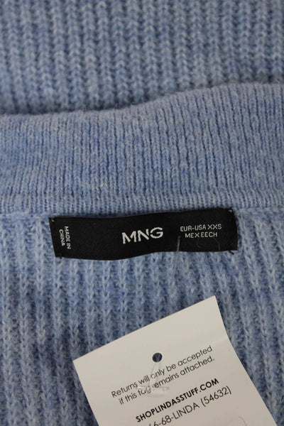 MNG Womens Pullover Sweater Blue Polyester Collared Long Sleeve Size 2XS