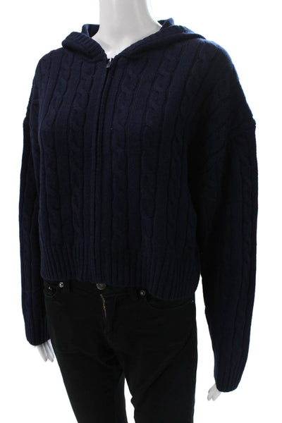 Sunday Best Womens Wool Full Zip Sweater Hooded Blue Long Sleeve Size S