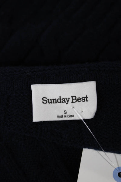 Sunday Best Womens Wool Full Zip Sweater Hooded Blue Long Sleeve Size S