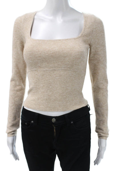 Wilfred Womens Basic Square Neck Long Sleeve T-Shirt Beige Nylon Size S
