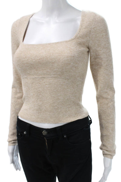 Wilfred Womens Basic Square Neck Long Sleeve T-Shirt Beige Nylon Size S