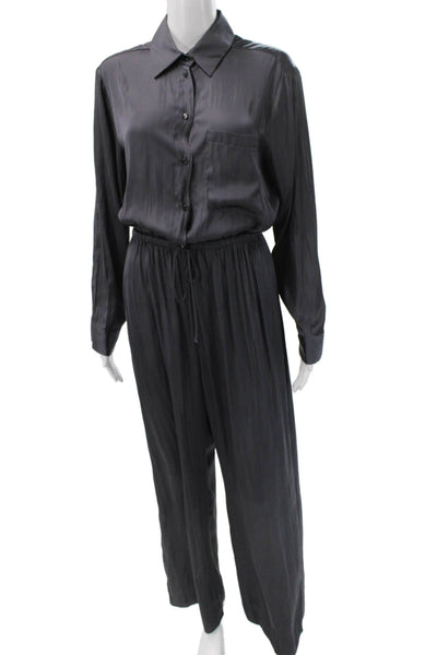 MNG Women Collared Long Sleeve Gray Jumpsuit Polyester Size M