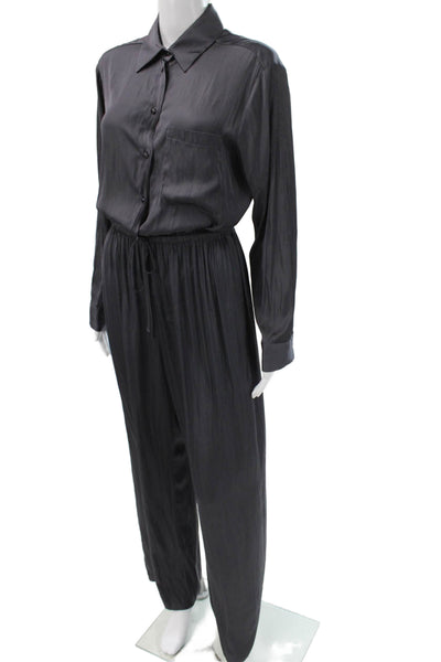 MNG Women Collared Long Sleeve Gray Jumpsuit Polyester Size M