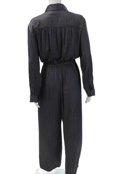 MNG Women Collared Long Sleeve Gray Jumpsuit Polyester Size M