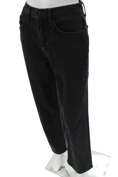 Triarchy Womens Straight Black Jeans Low Rise Button Fly Cotton Size 24