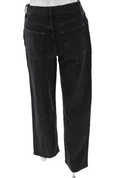 Triarchy Womens Straight Black Jeans Low Rise Button Fly Cotton Size 24