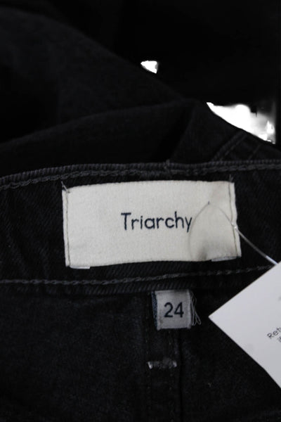 Triarchy Womens Straight Black Jeans Low Rise Button Fly Cotton Size 24