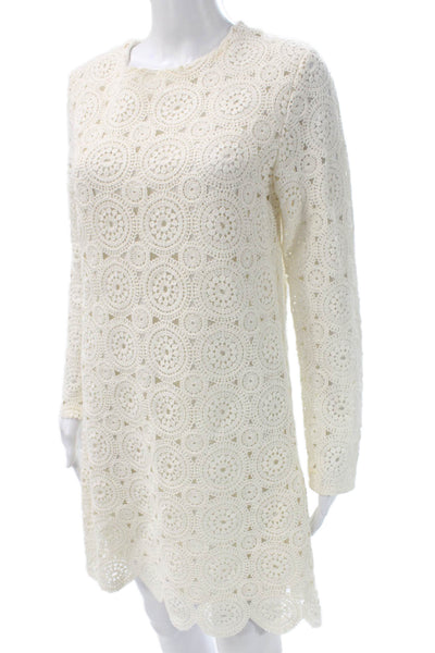 MNG Women Ivory Shift Dress Long Sleeve Geometric Cotton Size 6