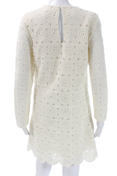 MNG Women Ivory Shift Dress Long Sleeve Geometric Cotton Size 6