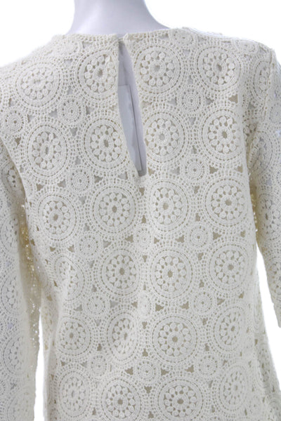 MNG Women Ivory Shift Dress Long Sleeve Geometric Cotton Size 6