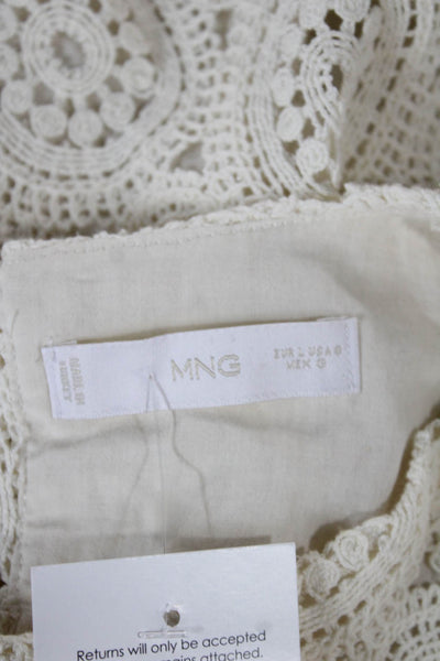 MNG Women Ivory Shift Dress Long Sleeve Geometric Cotton Size 6