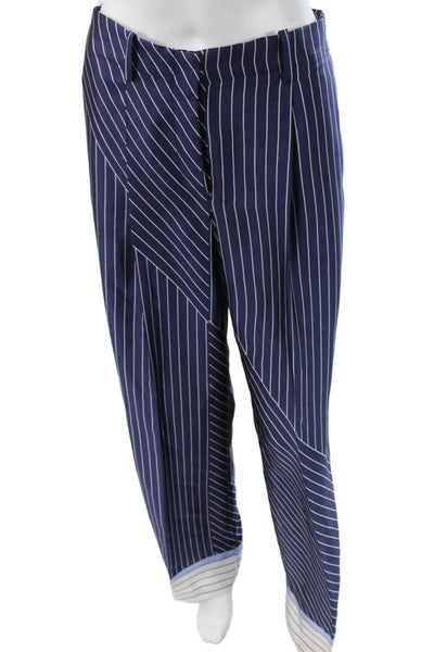MNG Women Striped Blue Dress Pants Polyester Button Inseam 30 Size S