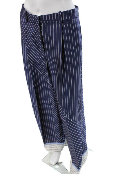 MNG Women Striped Blue Dress Pants Polyester Button Inseam 30 Size S