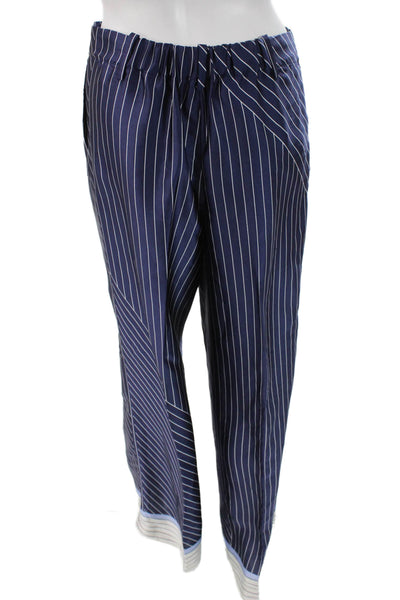 MNG Women Striped Blue Dress Pants Polyester Button Inseam 30 Size S