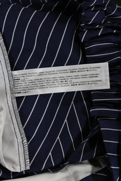 MNG Women Striped Blue Dress Pants Polyester Button Inseam 30 Size S