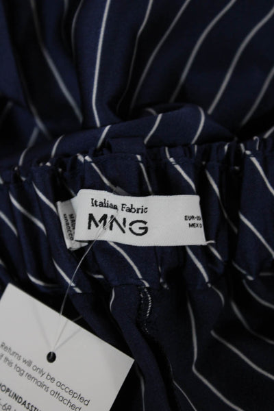 MNG Women Striped Blue Dress Pants Polyester Button Inseam 30 Size S