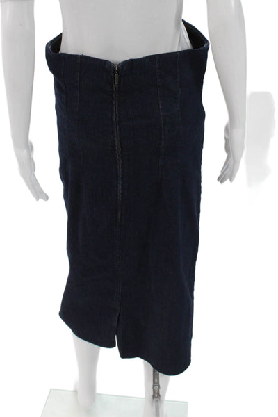 Zara Women Denim Pencil Skirt Blue Long Zip Fall Size L