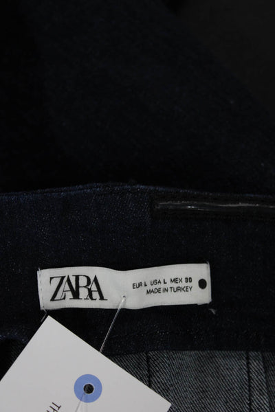 Zara Women Denim Pencil Skirt Blue Long Zip Fall Size L