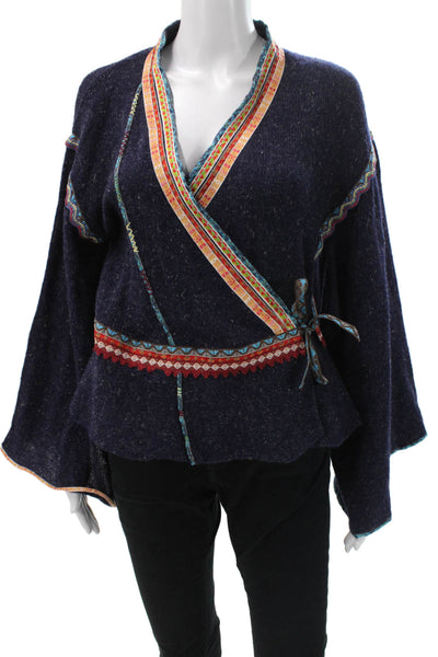 Moth Womens Wrap V-Neck Geometric Acrylic Sweater Long Sleeve Size S
