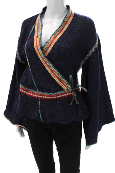Moth Womens Wrap V-Neck Geometric Acrylic Sweater Long Sleeve Size S