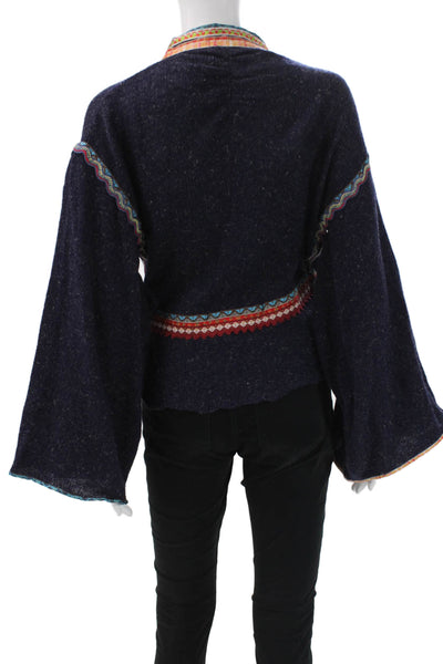 Moth Womens Wrap V-Neck Geometric Acrylic Sweater Long Sleeve Size S
