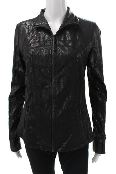 Lululemon Women Track Jacket Black Floral Nylon Long Sleeve Zip Bust 34 Size 2