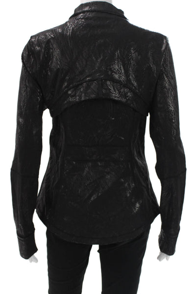 Lululemon Women Track Jacket Black Floral Nylon Long Sleeve Zip Bust 34 Size 2