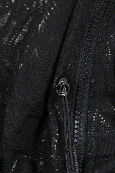 Lululemon Women Track Jacket Black Floral Nylon Long Sleeve Zip Bust 34 Size 2