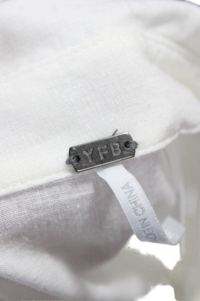 YFB Women Linen Collared Long Sleeve Button-Up Top White Size M