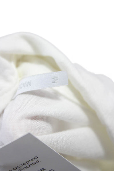 YFB Women Linen Collared Long Sleeve Button-Up Top White Size M