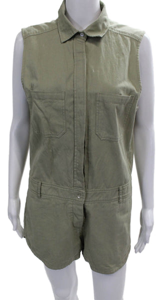 Acacia Womens Green Sleeveless Collared Cotton Romper Button Size M