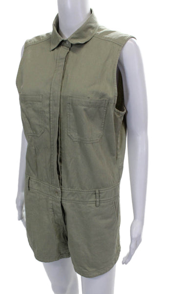 Acacia Womens Green Sleeveless Collared Cotton Romper Button Size M
