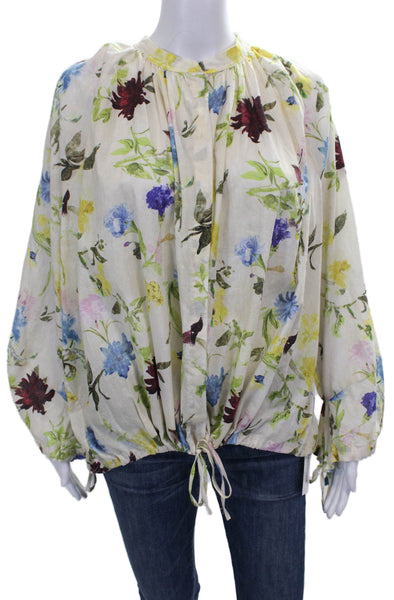 Zara Womens Tunic Blouse Floral Cotton High Neck Long Sleeve Button Size XS