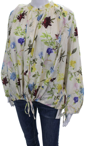 Zara Womens Tunic Blouse Floral Cotton High Neck Long Sleeve Button Size XS