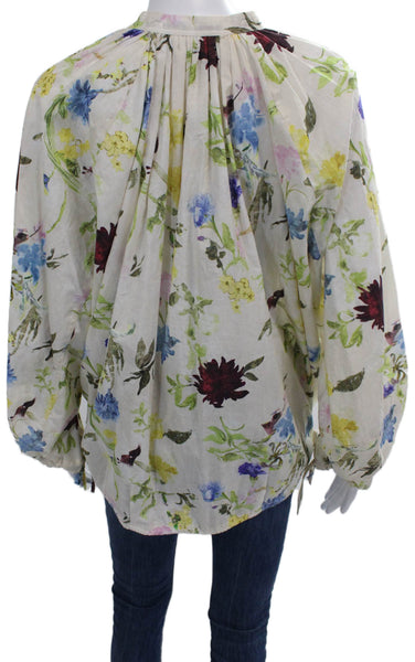 Zara Womens Tunic Blouse Floral Cotton High Neck Long Sleeve Button Size XS