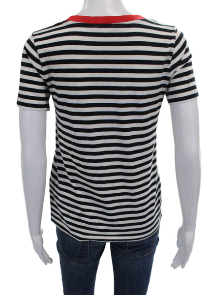 COS Womens Ringer T Shirt Black Striped Cotton Short Sleeve Round Neck Size XS