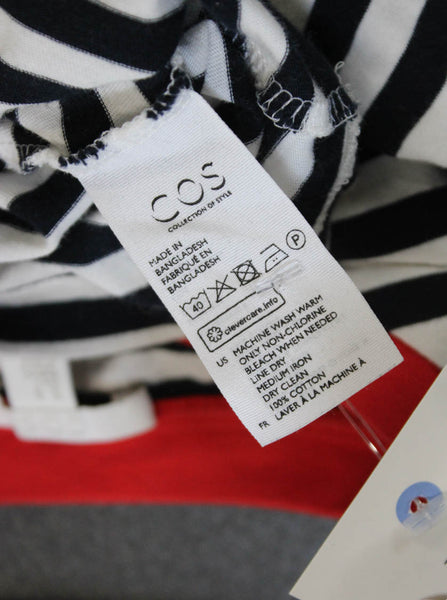 COS Womens Ringer T Shirt Black Striped Cotton Short Sleeve Round Neck Size XS
