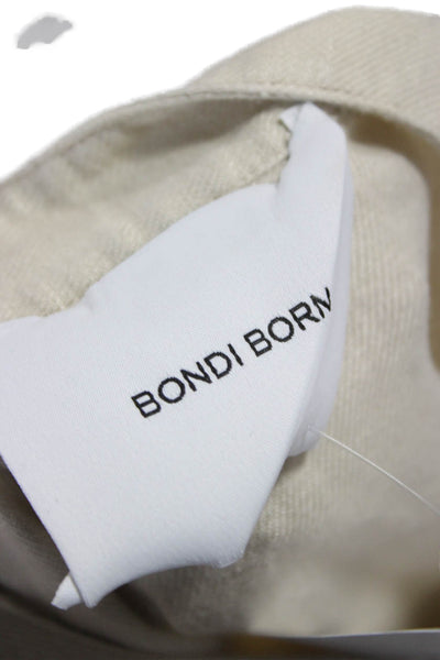 Bondi Born Womens Cropped Linen Blouse Beige Sleeveless Collared Button Size S