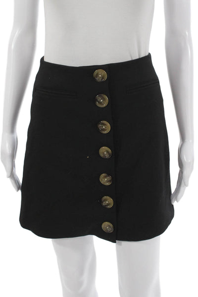 La Ligne Women Black A-Line Skirt Polyester Button Short Size 0