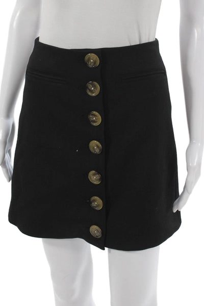 La Ligne Women Black A-Line Skirt Polyester Button Short Size 0