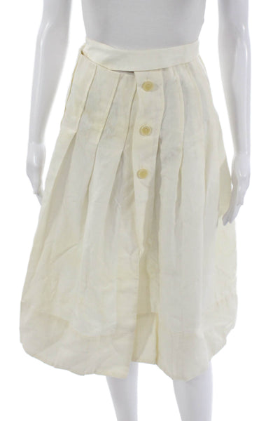 Jacquemus Womens Pleated Linen Skirt Ivory Button Long Size 34
