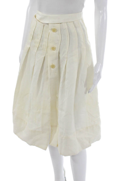Jacquemus Womens Pleated Linen Skirt Ivory Button Long Size 34