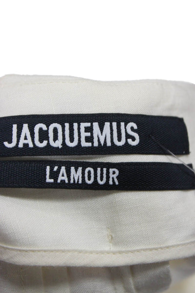 Jacquemus Womens Pleated Linen Skirt Ivory Button Long Size 34