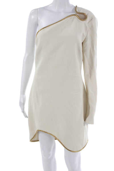 Stella McCartney Women Mini Dress Ivory One Shoulder Long Sleeve Zip Size 44