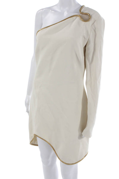 Stella McCartney Women Mini Dress Ivory One Shoulder Long Sleeve Zip Size 44